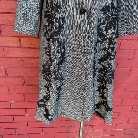 Midnight Velvet Women Black Floral Tweed Duster Coat Blazer Size M Embroidered - Picture 5 of 9